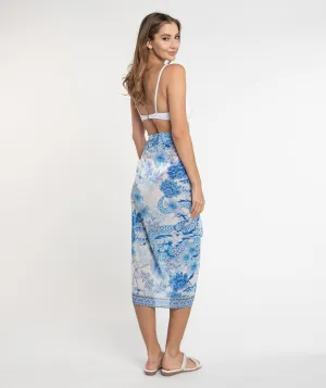 Blue Floral Print Sarong