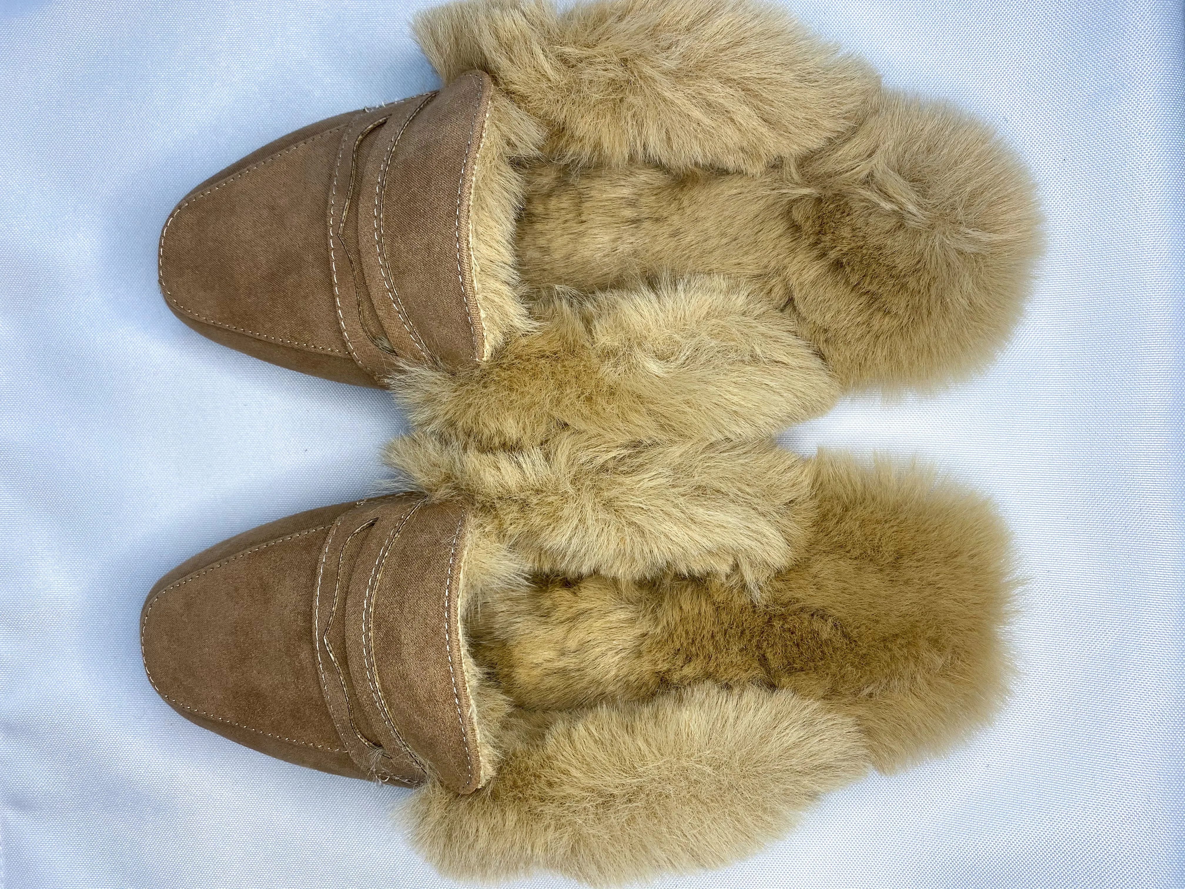 Camel Fuzzy Mule Slip Ons