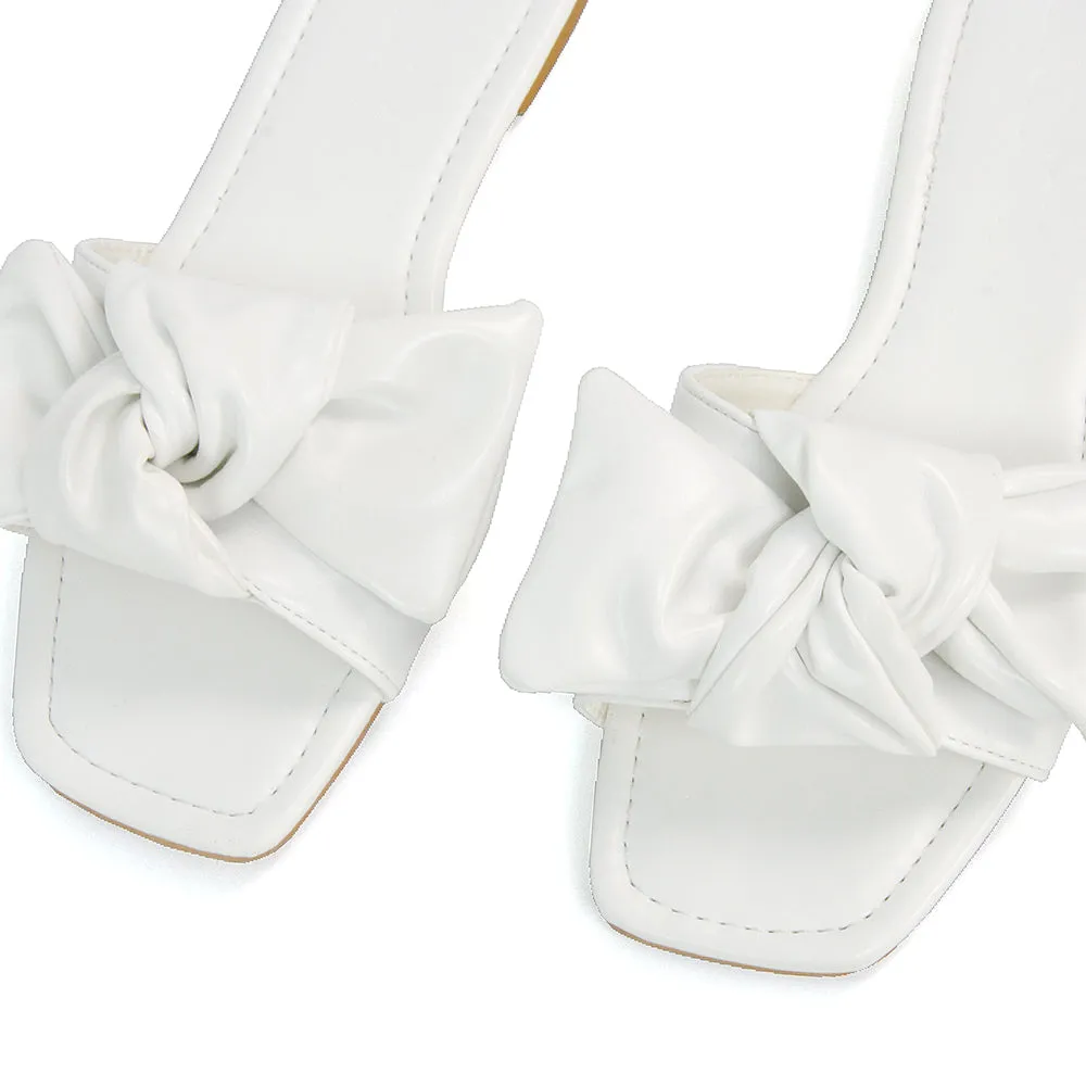 Kallie Flat Bow Detail Square Toe Summer Slider Sandals in Mint Synthetic Leather